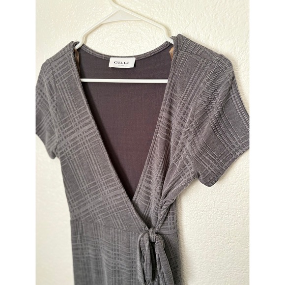 Gilli Dresses & Skirts - Gilli Gray Plaid Knit Wrap Tie Dress Short Sleeve Casual Career Minimal Preppy S